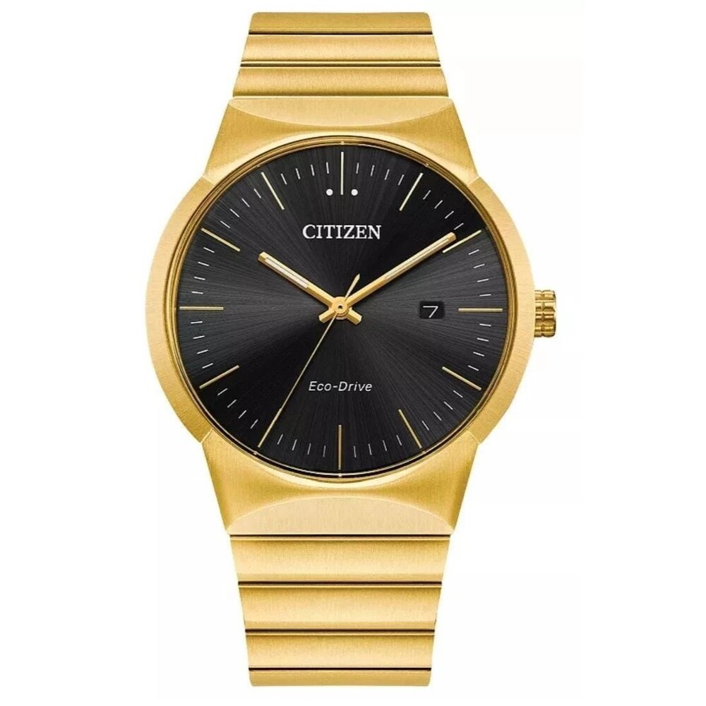 Citizen Eco-Drive E111 Blue Dial Gold Tone Mens Watch 40mm Date Bracelet 100M